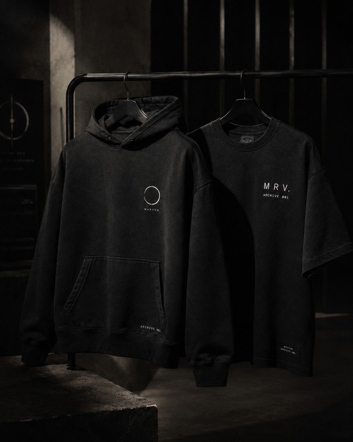 MARVUN Drop 001 black hoodie and T-shirt